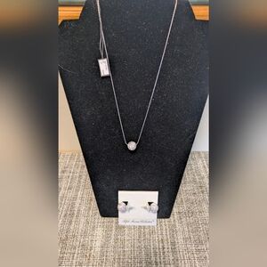 Silver Rhinestone BlingNecklace and Earring Set Necklace Approx 16 In Post Ear